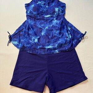 Hanna Nikole Blue Tie Dye Tankini Set Size 16W NWT